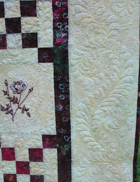 Single Irish Chain Bed Quilt with Rose Redwork Embroidery image 9