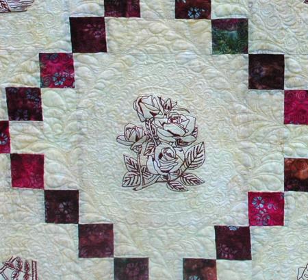 Single Irish Chain Bed Quilt with Rose Redwork Embroidery image 11