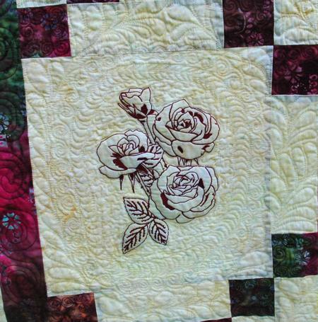 Single Irish Chain Bed Quilt with Rose Redwork Embroidery image 12