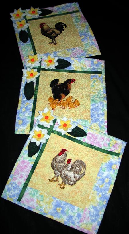 Small Quilts with Chicken Embroidery image 1