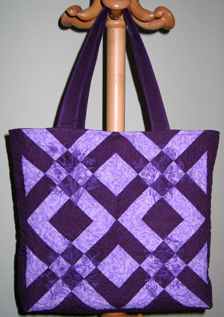 Violet Tote Quilted with Redwork Flowers image 1