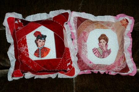 "Crazy" Pillows with Victorian Ladies Embroidery image 1