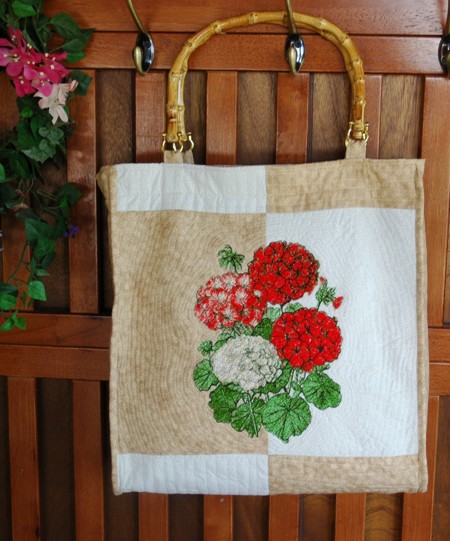 Quilted Tote with Geranium Embroidery image 1
