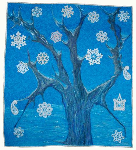 Winter Tree Quilt with Lace Embroidery image 1
